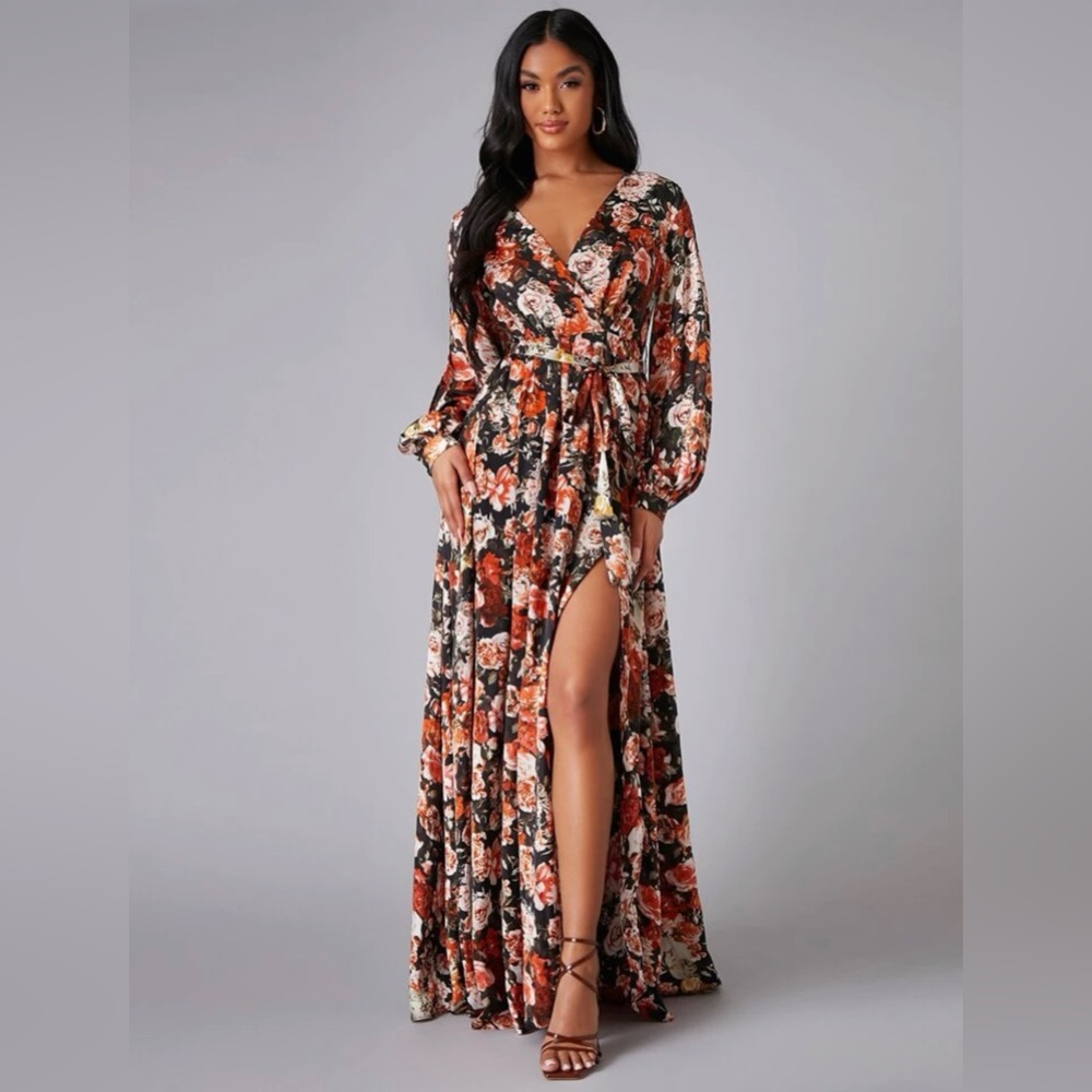 boho high split floral dress